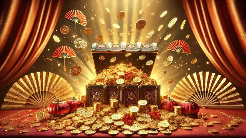 Reel slot digital dengan simbol bonus dan latar permainan