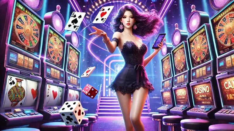 Layar permainan slot dengan simbol berkilau dan efek bonus